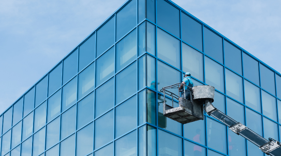 Window cleaning and maintenance outside a building